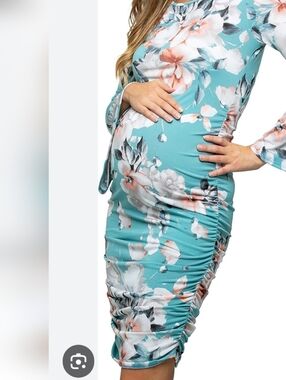 Teal Floral Maternity Ruched My Bump Dress